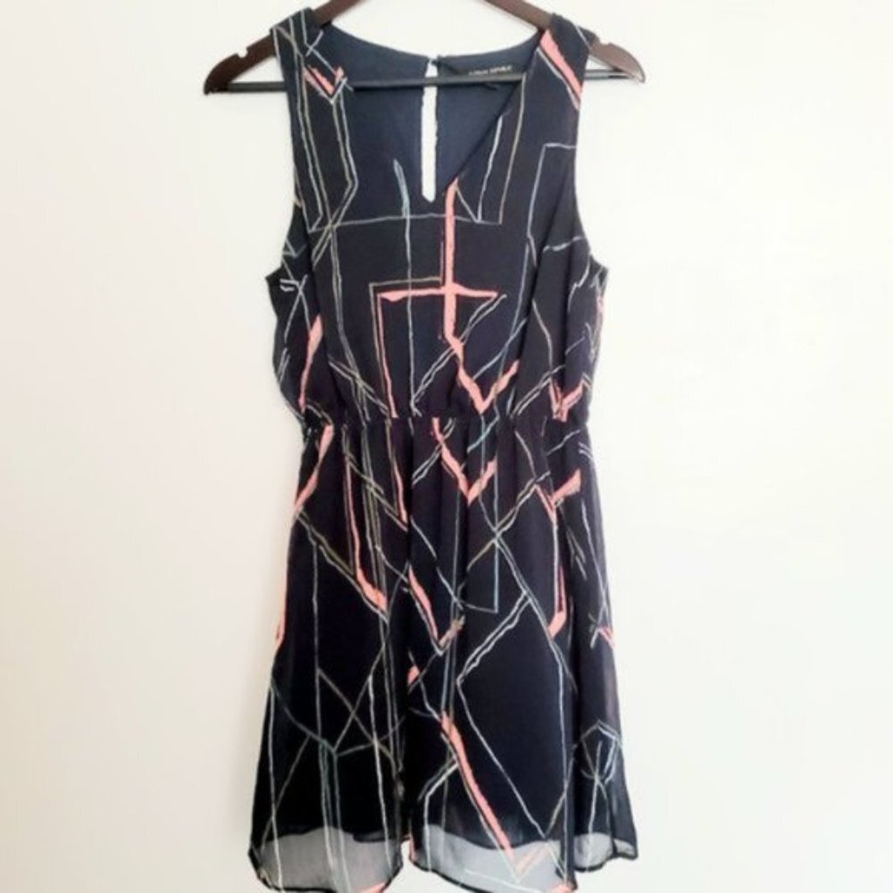 Banana Republic Size 2 Blue Sheer Lined Polyester Abstract Print V-neck Dress